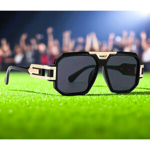 Sunglasses Men Black & Gold Large Vintage Anti-Glare Shades